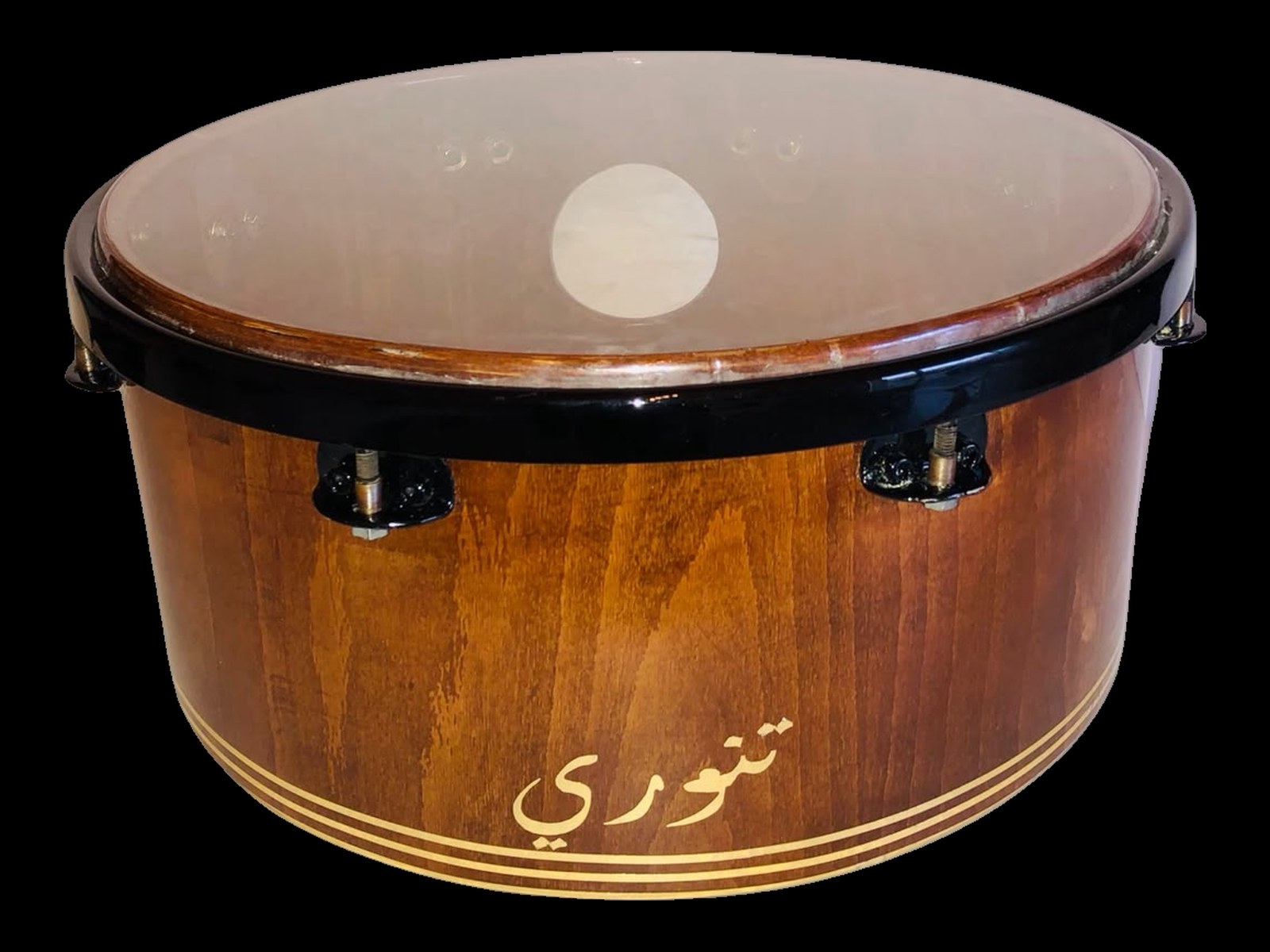 Tannoury khatem in dark mahogany brown finish with gold Arabic Tannoury logo